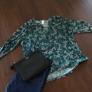 H&M Dark Green Floral 3/4 T-shirt - XL